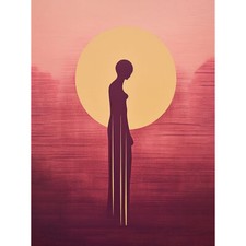 Listing image for Sunrise Solitude Minimalist African Woman in Golden Sun Halo Canvas Poster Art
