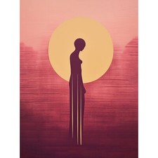 Listing image for Sunrise Solitude Minimalist African Woman in Golden Sun Halo XL Canvas Poster