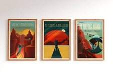 Listing image for SpaceX Travel Poster, Mars illustration Art Poster, set of three prints