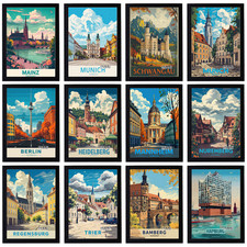 Listing image for Vintage Travel Holiday Poster Retro City Germany Print Decor Wall Art A5 A4 A3