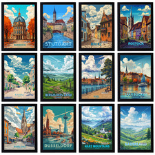 Listing image for Vintage Germany Travel Holiday Poster Retro City Print Decor Wall Art A5 A4 A3