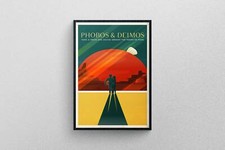 Listing image for SpaceX Travel Poster, Phobos & Deimos Mars illustration Art Print