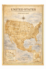 Listing image for USA Historical Vintage Map Wall Art Print Poster Picture Decor A4 A3 A5